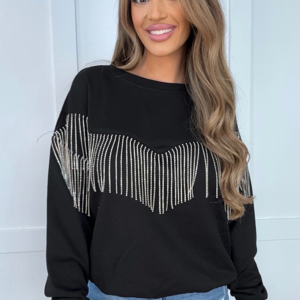 TORRID Cozy Fleece Rhinestone Fringe Sweatshirt Women's 2 (2X /18-20) BLACK NWT*